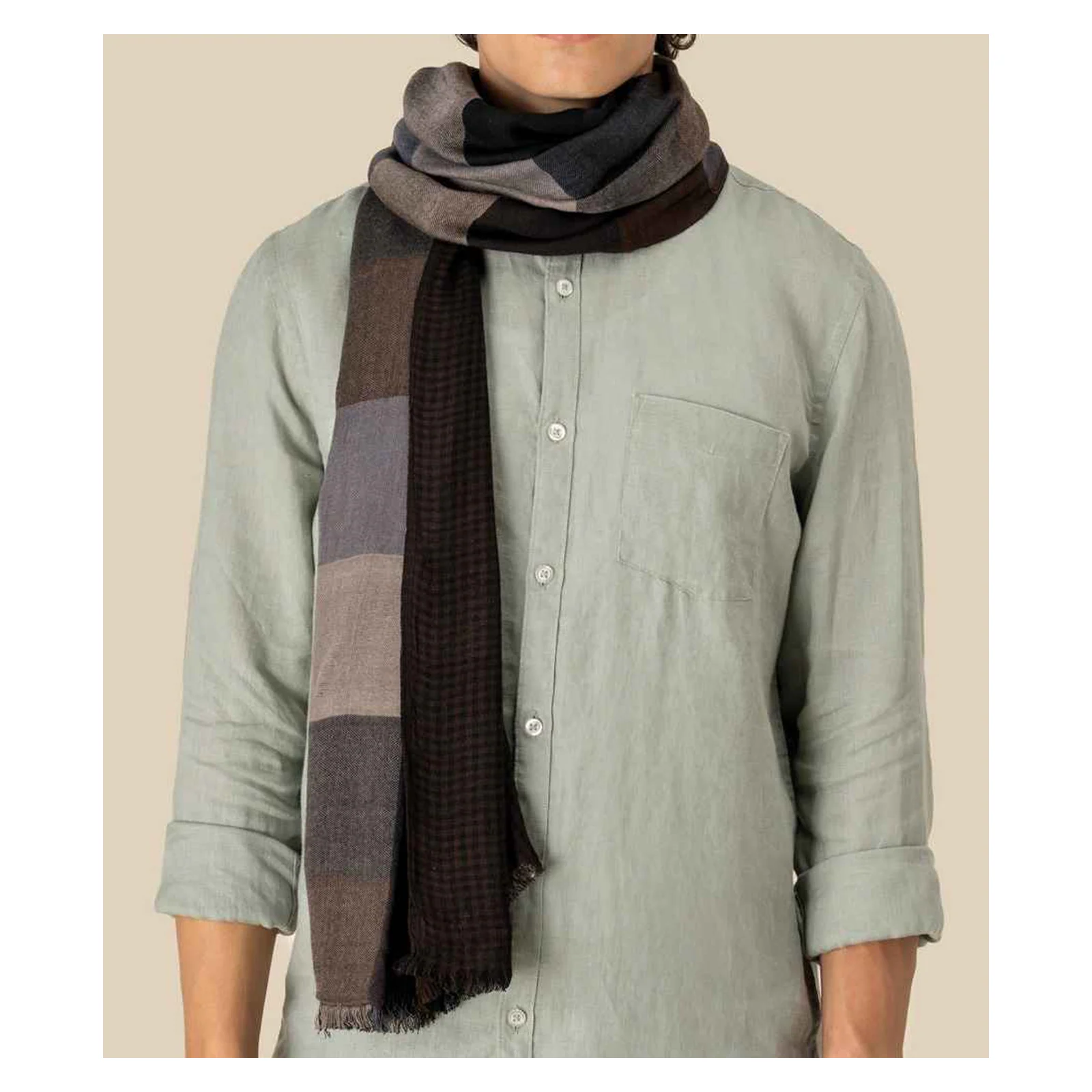 Spasso Brown Patchwork/Check Reversible Scarf