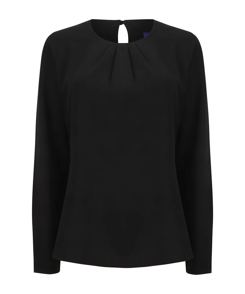 Women's Pleat Front Long Sleeve Blouse