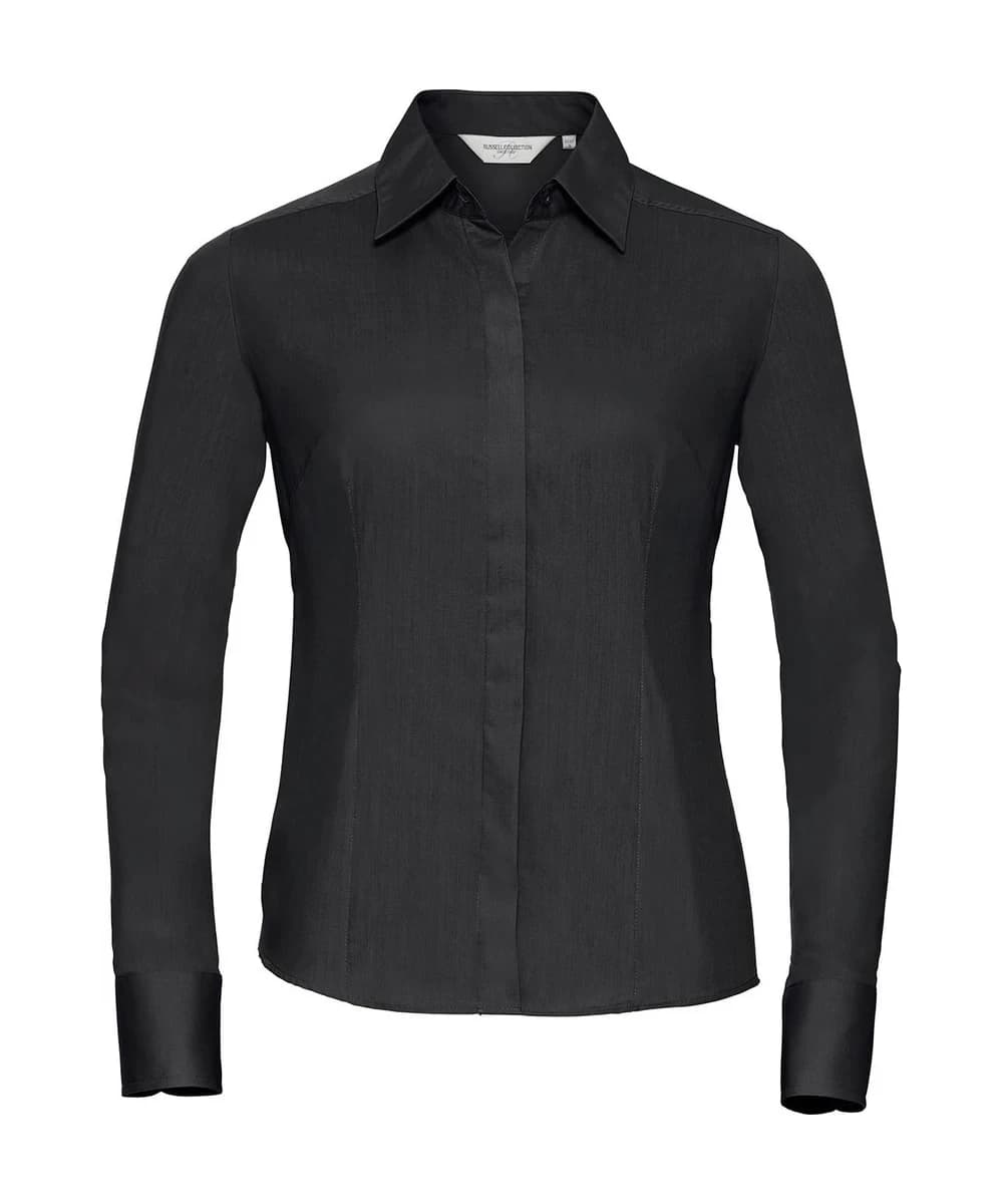 Women's Long Sleeve Polycotton Easycare Fitted Poplin Shirt