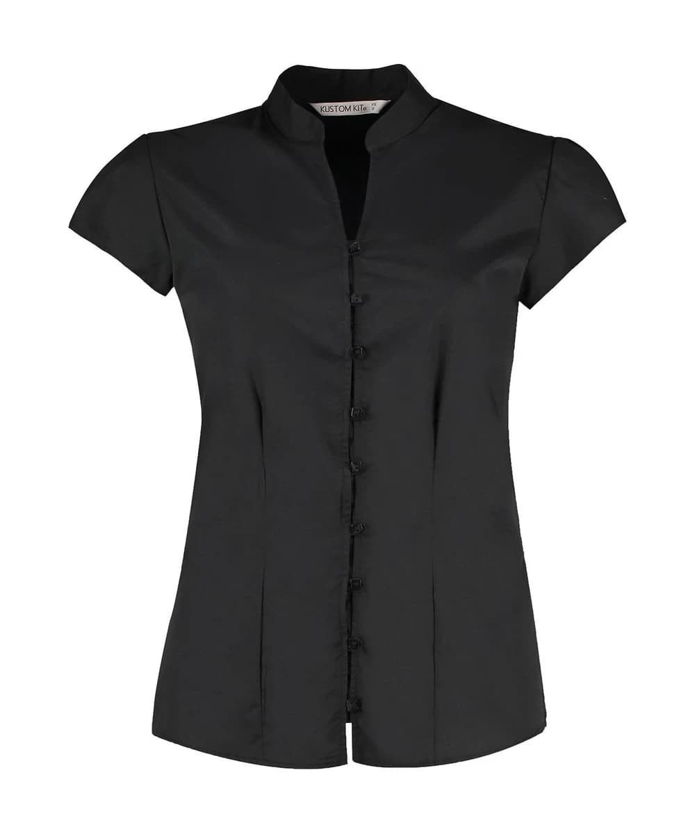 Women's Continental Blouse Mandarin Collar Cap Sleeve (tailored Fit)