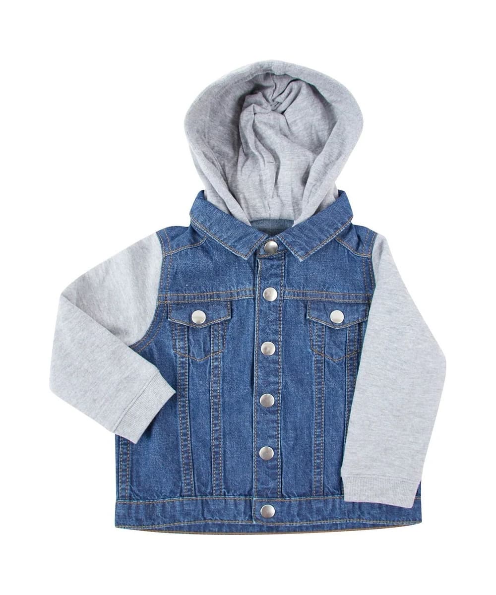 Denim Jacket With Fleece Hood And Sleeves