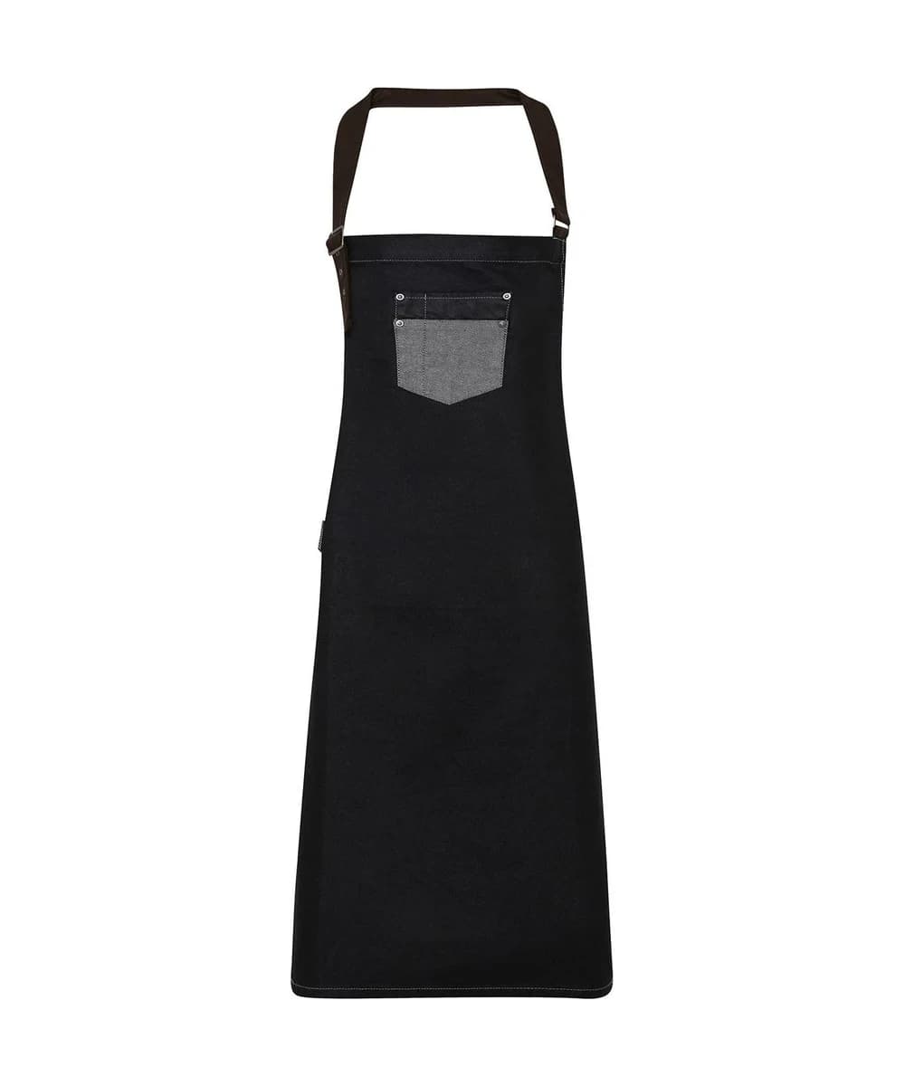Division Waxed-Look Denim Bib Apron With Faux Leather