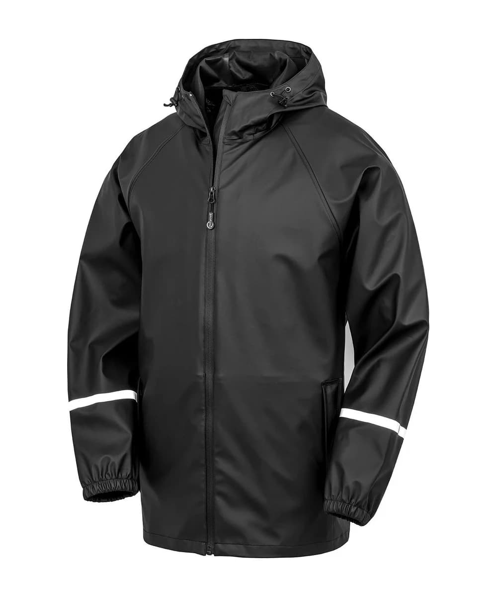 Prism Pu Waterproof Jacket With Reflective Bands And Recycled Backing