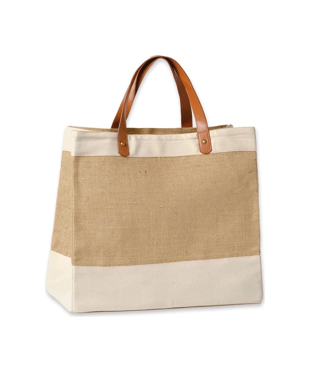 Adley Jute With Faux Leather Tote