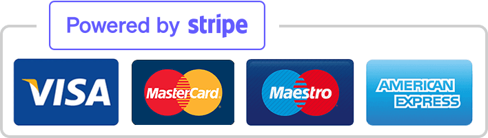 Secure payments powered by Stripe. Visa, Mastercard, American Express, Apple Pay and Google Pay accepted.