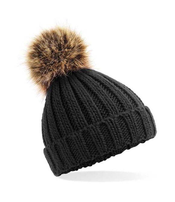 Beechfield Infant/junior fur pom pom chunky beanie