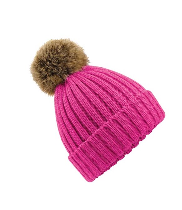 Beechfield Fur pop pom chunky beanie