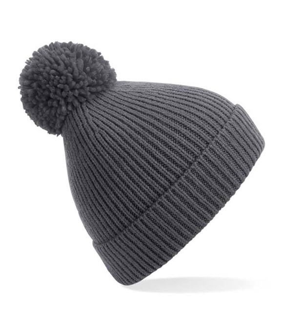 Beechfield Engineered knit ribbed pom pom beanie