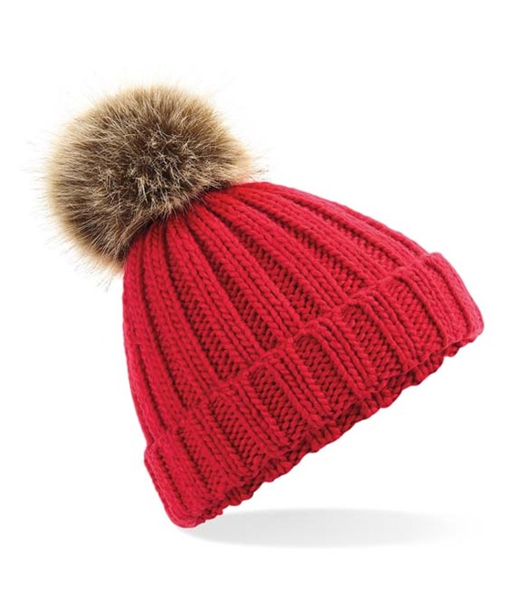 Beechfield Fur pop pom chunky beanie